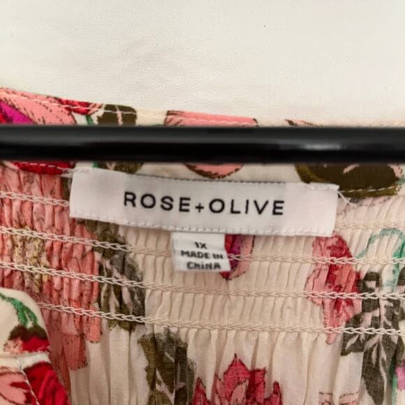 Rose & Olive Floral Womens Top 1X Smocking Cottagecore Y2K Soft Girl Button Up - Picture 10 of 14